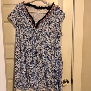 THML Blue and White Floral dress with Black Trim